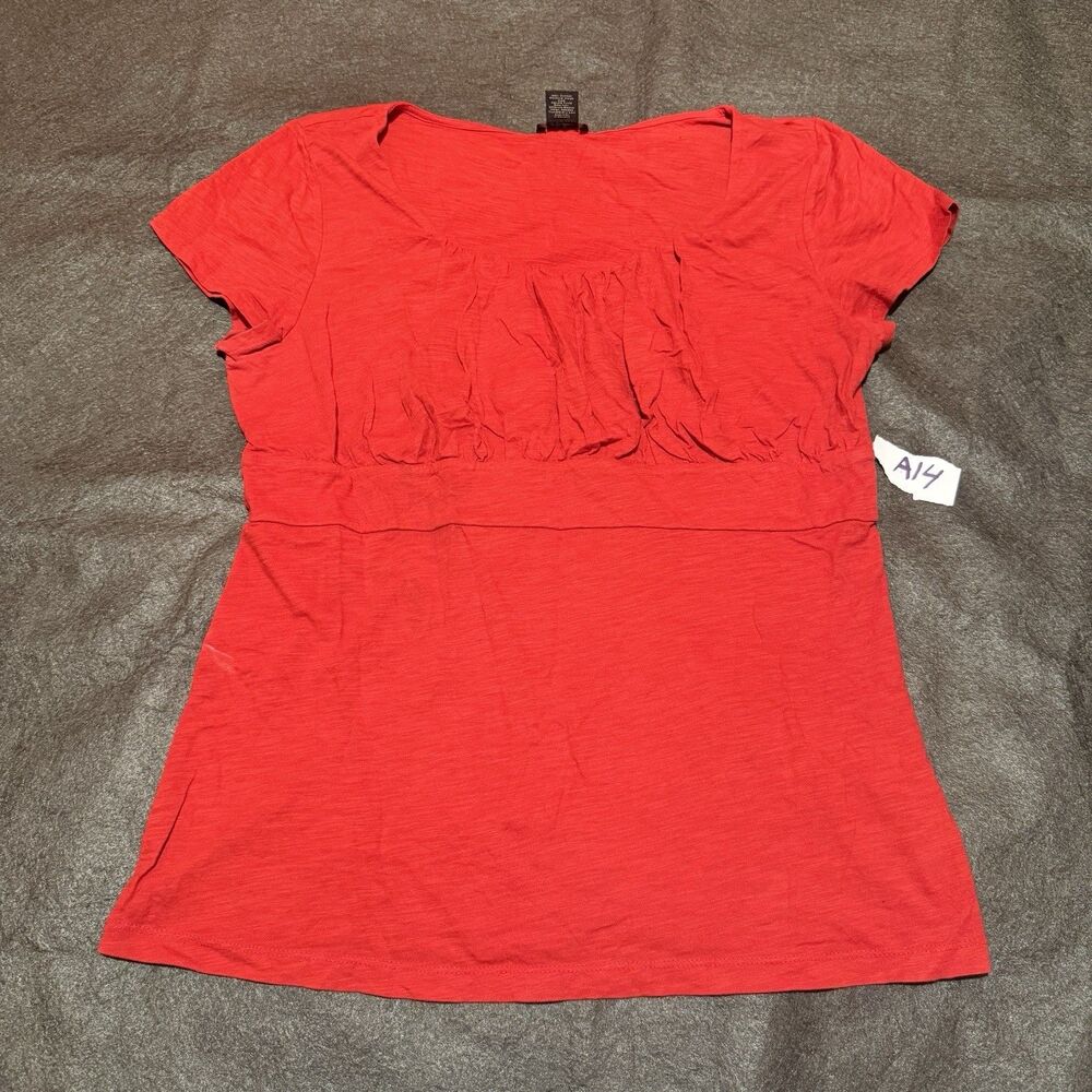 Ann Taylor Womens Blouse L Large Red Short Sleeve Top Shirt Basic Casual
